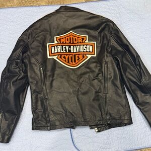 Harley-Davidson Black Leather Jacket with Orange Logo